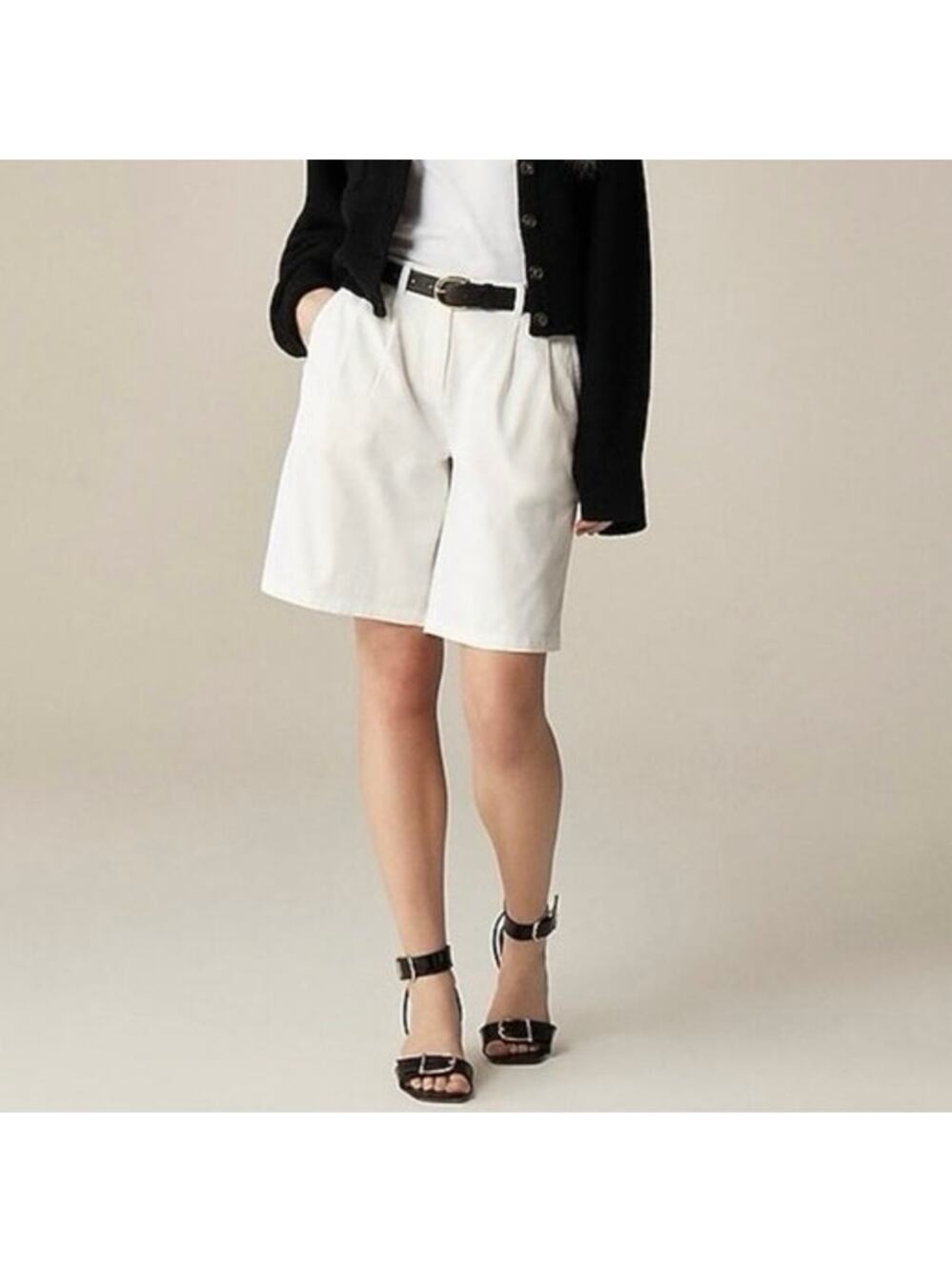 NWT J.Crew Women's 9" Pleated Heritage Chino Short In White Size 12